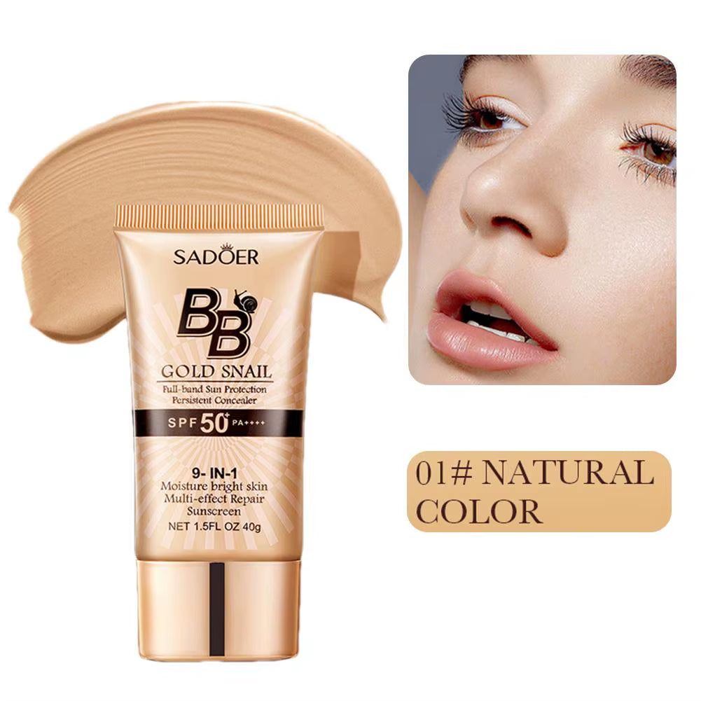 Gold Snail Sunscreen BB Cream Protector Facial Sun Block SPF50 BB Cream Isolation Lotion Concealer Facial Moisturizer