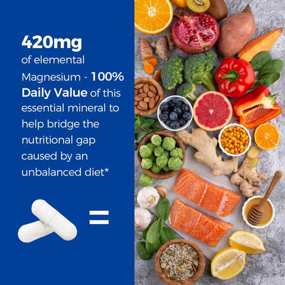 Vitalibre Magnesium Complex Supplement, 10 in 1 - Glycinate, Malate, Taurate and More, 420Mg, 100% DV, Extra Strength, Nerve, Bone, Muscle, Digestive & Heart, 120 Caps