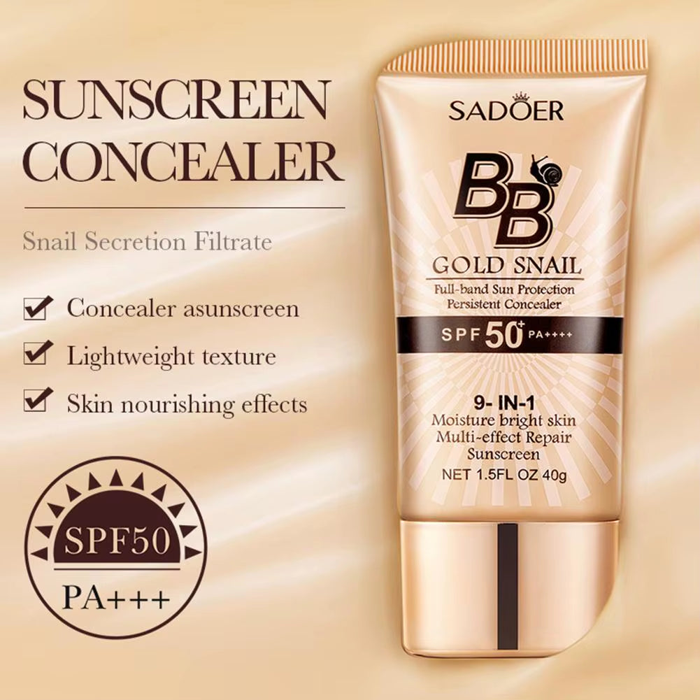 Gold Snail Sunscreen BB Cream Protector Facial Sun Block SPF50 BB Cream Isolation Lotion Concealer Facial Moisturizer